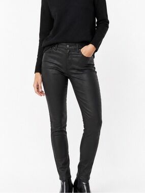 Eileen Fisher Black Coated Skinny Jeans Waxed Stretch Mid Rise Size 10